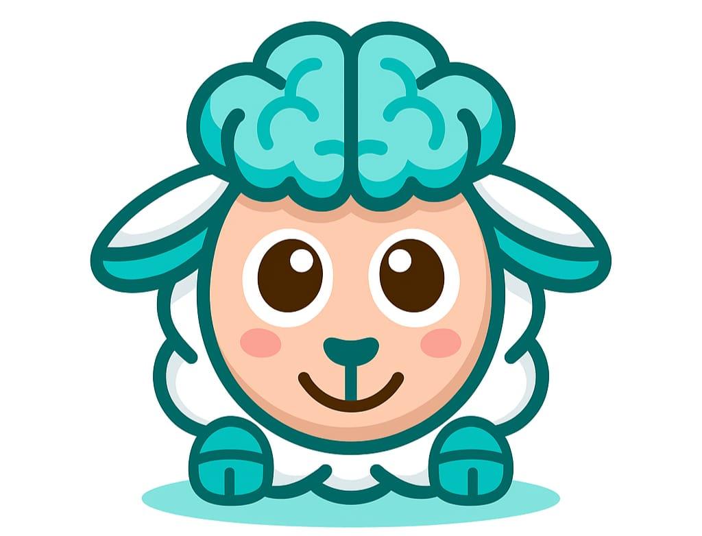 Mascote THEO - Uma ovelha fofa com cérebro azul turquesa